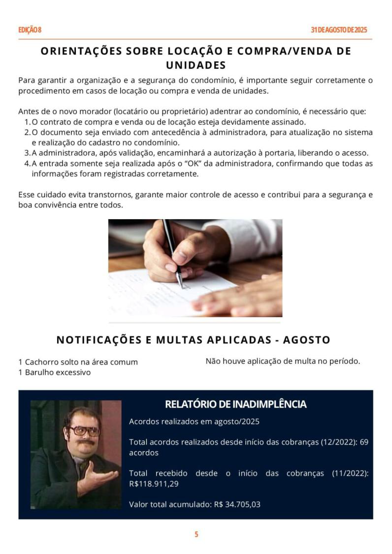 P&aacute;gina de orienta&ccedil;&otilde;es e relat&oacute;rio informativo
